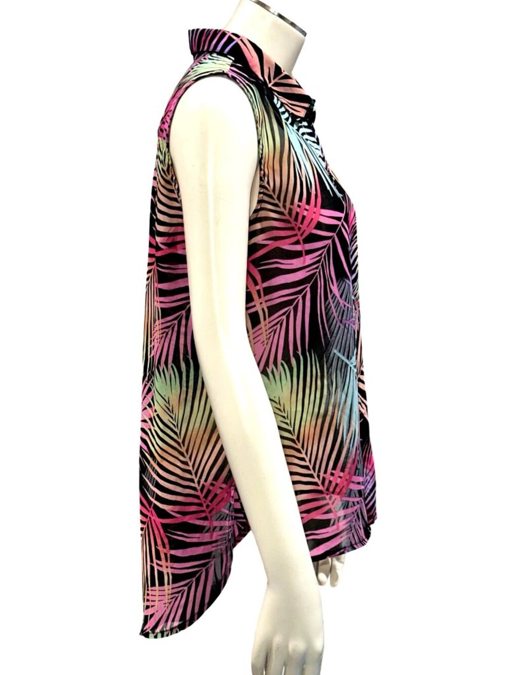 Forever 21 Size S Black Multicolor Tropical Sleeveless Blouse Resortcore Coastal - Picture 5 of 12